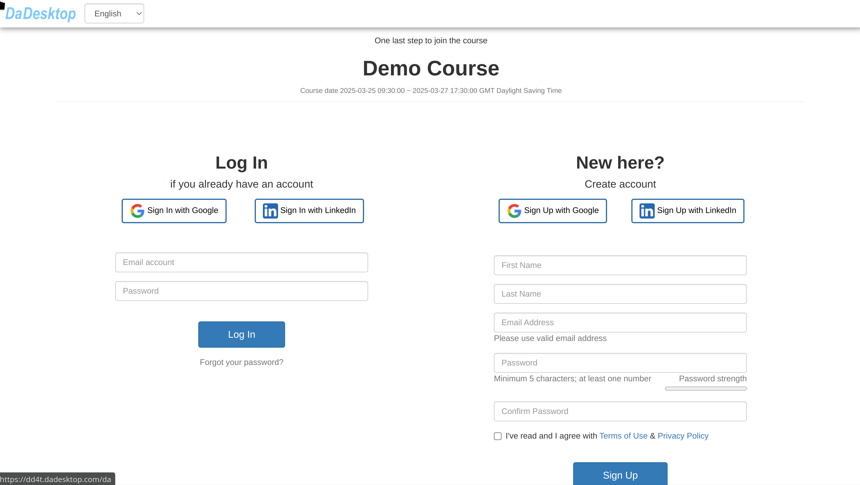 Crear cuenta / Iniciar sesión en el curso