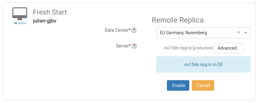 Seleccionar Remote Replica desde el centro de datos