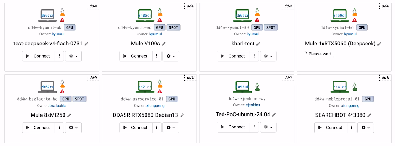 GPU-powered cloud desktops displayed in the DaDesktop console
